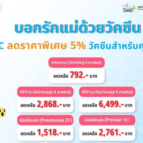 SMC ร่วมมอบของขวัญสุดพิเศษ แด่คุณแม่ที่คุณรัก ในเทศกาลวันแม่ปีนี้ สำหรับวัคซีน รับส่วนลด 5%